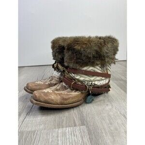 Custom RARE Corral Cowboy Boots Sz 10 Western Brown Leather Gypsy Cowgirl Boho